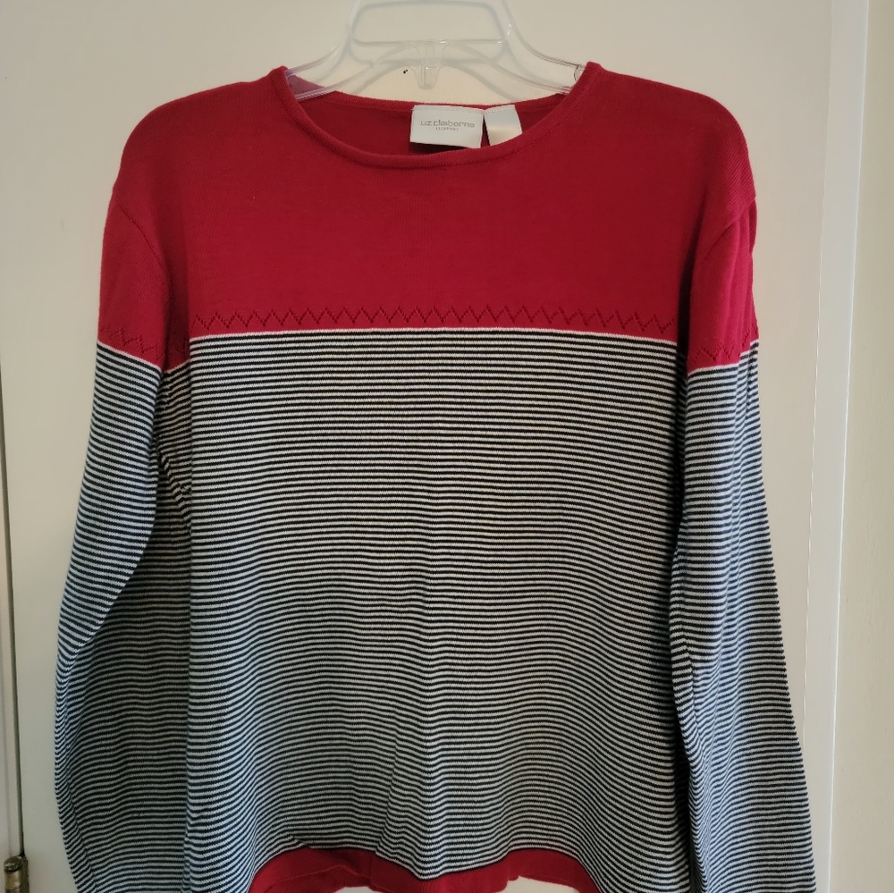 Liz Claiborne Sport Red Black White Sweater Sz XL